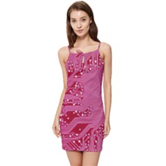 Pink Circuit Pattern Summer Tie Front Dress by Ket1n9