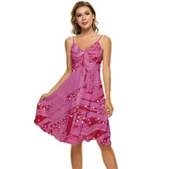 Pink Circuit Pattern Sleeveless Tie Front Chiffon Dress by Ket1n9