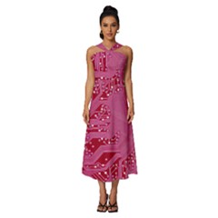 Pink Circuit Pattern Sleeveless Cross Front Cocktail Midi Chiffon Dress by Ket1n9