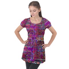 Technology Circuit Board Layout Pattern Puff Sleeve Tunic Top by Ket1n9