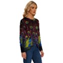 Beautiful Peacock Feather Long Sleeve Crew Neck Pullover Top View3