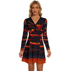 Dragon Long Sleeve Deep V Mini Dress  by Ket1n9