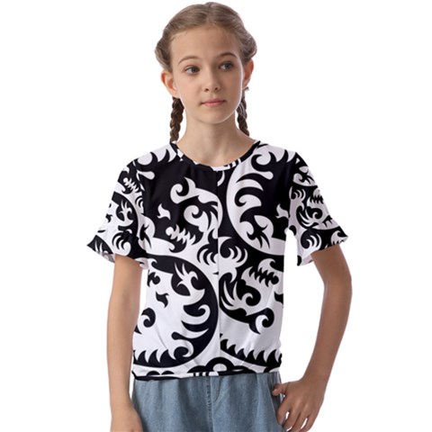 Ying Yang Tattoo Kids  Cuff Sleeve Scrunch Bottom T-shirt by Ket1n9