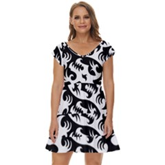 Ying Yang Tattoo Short Sleeve Tiered Mini Dress by Ket1n9