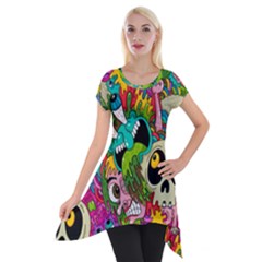 Crazy Illustrations & Funky Monster Pattern Short Sleeve Side Drop Tunic by Ket1n9