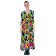 Crazy Illustrations & Funky Monster Pattern Button Up Maxi Dress by Ket1n9