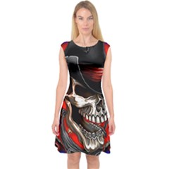 Confederate Flag Usa America United States Csa Civil War Rebel Dixie Military Poster Skull Capsleeve Midi Dress by Ket1n9