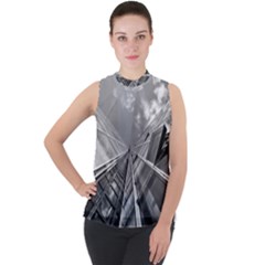 Architecture-skyscraper Mock Neck Chiffon Sleeveless Top by Ket1n9