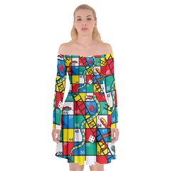 Snakes And Ladders Off Shoulder Skater Dress by Ket1n9