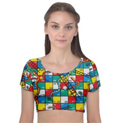 Snakes And Ladders Velvet Short Sleeve Crop Top  by Ket1n9