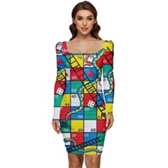 Snakes And Ladders Women Long Sleeve Ruched Stretch Jersey Dress by Ket1n9