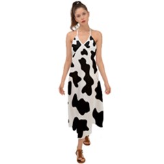 Animal-print-black-and-white-black Halter Tie Back Dress  by Ket1n9