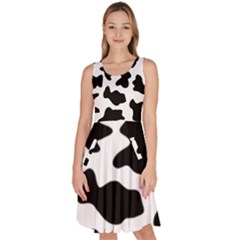 Animal-print-black-and-white-black Knee Length Skater Dress With Pockets by Ket1n9