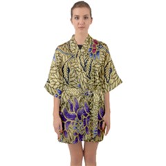 Traditional Art Batik Pattern Half Sleeve Satin Kimono  by Ket1n9