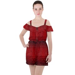 Red-grunge-texture-black-gradient Ruffle Cut Out Chiffon Playsuit by Ket1n9