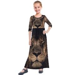 African-lion-mane-close-eyes Kids  Quarter Sleeve Maxi Dress by Ket1n9