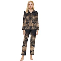 African-lion-mane-close-eyes Womens  Long Sleeve Velvet Pocket Pajamas Set by Ket1n9