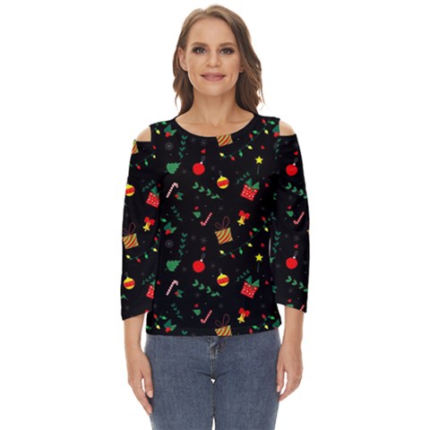 Christmas Pattern Texture Colorful Wallpaper Cut Out Wide Sleeve Top by Ket1n9