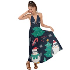 Colorful Funny Christmas Pattern Backless Maxi Beach Dress by Ket1n9