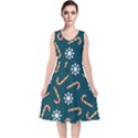 Christmas Seamless Pattern With Candies Snowflakes V-Neck Midi Sleeveless Dress  View1