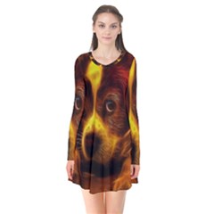 Cute 3d Dog Long Sleeve V-neck Flare Dress by Ket1n9