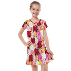 Rose Color Beautiful Flowers Kids  Cross Web Dress by Ket1n9