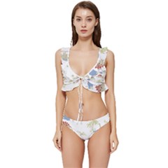 Dinosaur Art Pattern Low Cut Ruffle Edge Bikini Set by Ket1n9