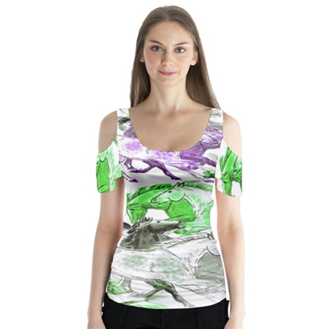 Horse-horses-animal-world-green Butterfly Sleeve Cutout T-shirt  by Ket1n9