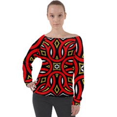 Traditional Art Pattern Off Shoulder Long Sleeve Velour Top by Ket1n9