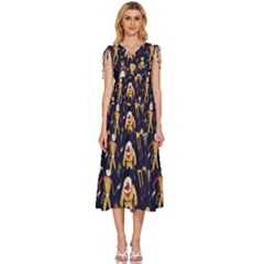 Alien Surface Pattern V-neck Drawstring Shoulder Sleeveless Maxi Dress by Ket1n9