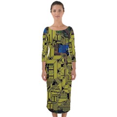 Technology Circuit Board Quarter Sleeve Midi Bodycon Dress by Ket1n9