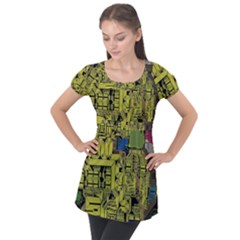 Technology Circuit Board Puff Sleeve Tunic Top by Ket1n9