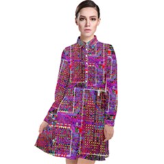 Technology Circuit Board Layout Pattern Long Sleeve Chiffon Shirt Dress by Ket1n9