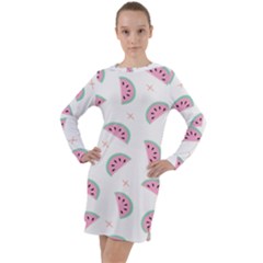 Watermelon Wallpapers  Creative Illustration And Patterns Long Sleeve Hoodie Dress by Ket1n9