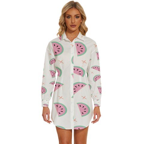 Watermelon Wallpapers  Creative Illustration And Patterns Womens Long Sleeve Shirt Dress by Ket1n9