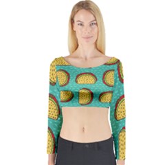 Taco-drawing-background-mexican-fast-food-pattern Long Sleeve Crop Top by Ket1n9