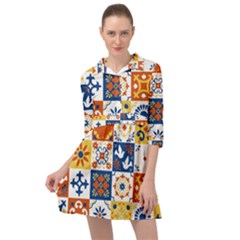 Mexican-talavera-pattern-ceramic-tiles-with-flower-leaves-bird-ornaments-traditional-majolica-style- Mini Skater Shirt Dress by Ket1n9