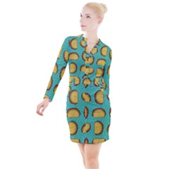 Taco-drawing-background-mexican-fast-food-pattern Button Long Sleeve Dress by Ket1n9