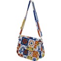 Mexican-talavera-pattern-ceramic-tiles-with-flower-leaves-bird-ornaments-traditional-majolica-style- Saddle Handbag View2