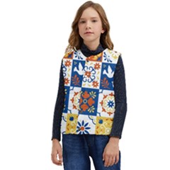 Mexican-talavera-pattern-ceramic-tiles-with-flower-leaves-bird-ornaments-traditional-majolica-style- Kid s Button Up Puffer Vest	 by Ket1n9