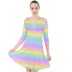 Cute Pastel Rainbow Stripes Quarter Sleeve Front Wrap Dress by Ket1n9