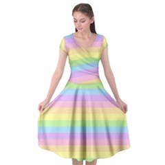 Cute Pastel Rainbow Stripes Cap Sleeve Wrap Front Dress by Ket1n9