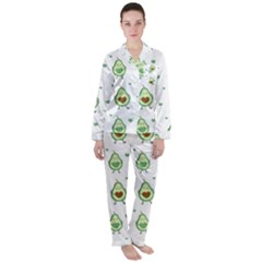 Cute-seamless-pattern-with-avocado-lovers Women s Long Sleeve Satin Pajamas Set	 by Ket1n9