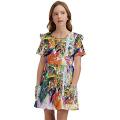 Multicolor Anime Colors Colorful Kids  Frilly Sleeves Pocket Dress by Ket1n9