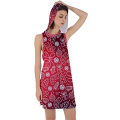 Christmas Pattern Red Racer Back Hoodie Dress by Grandong