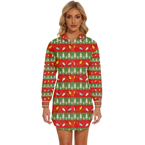 Christmas-papers-red-and-green Womens Long Sleeve Shirt Dress by Grandong