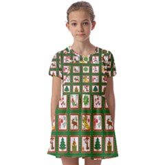 Christmas-paper-christmas-pattern Kids  Short Sleeve Pinafore Style Dress by Grandong