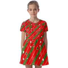 Christmas-paper-star-texture     - Kids  Short Sleeve Pinafore Style Dress by Grandong