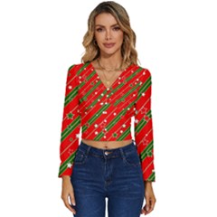 Christmas-paper-star-texture     - Long Sleeve V-neck Top by Grandong