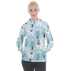 Christmas-tree-cute-lama-with-gift-boxes-seamless-pattern Women s Hooded Pullover by Grandong